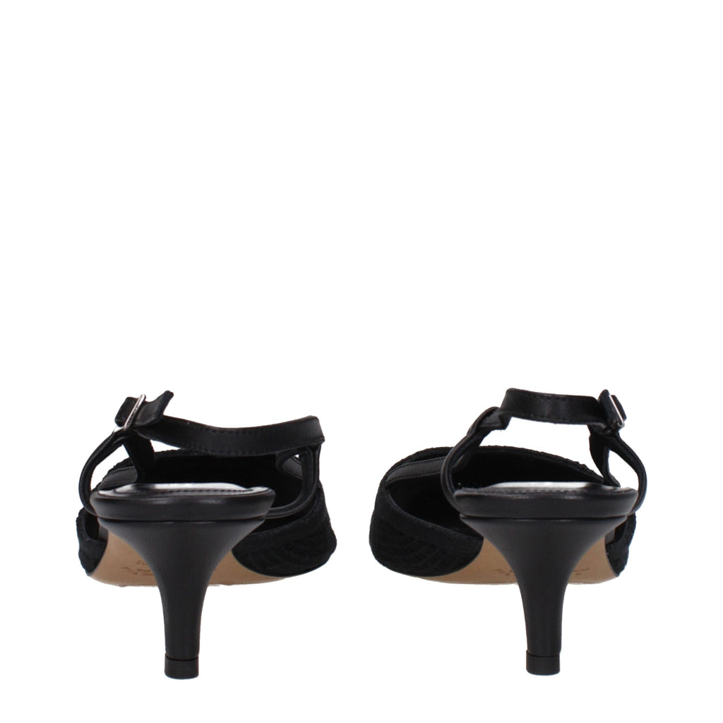 Black Fabric Mid Heel Pumps