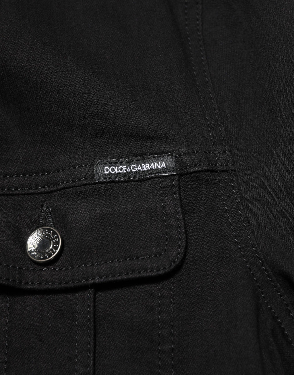 Black Cotton Denim Stretch Button Up Jacket