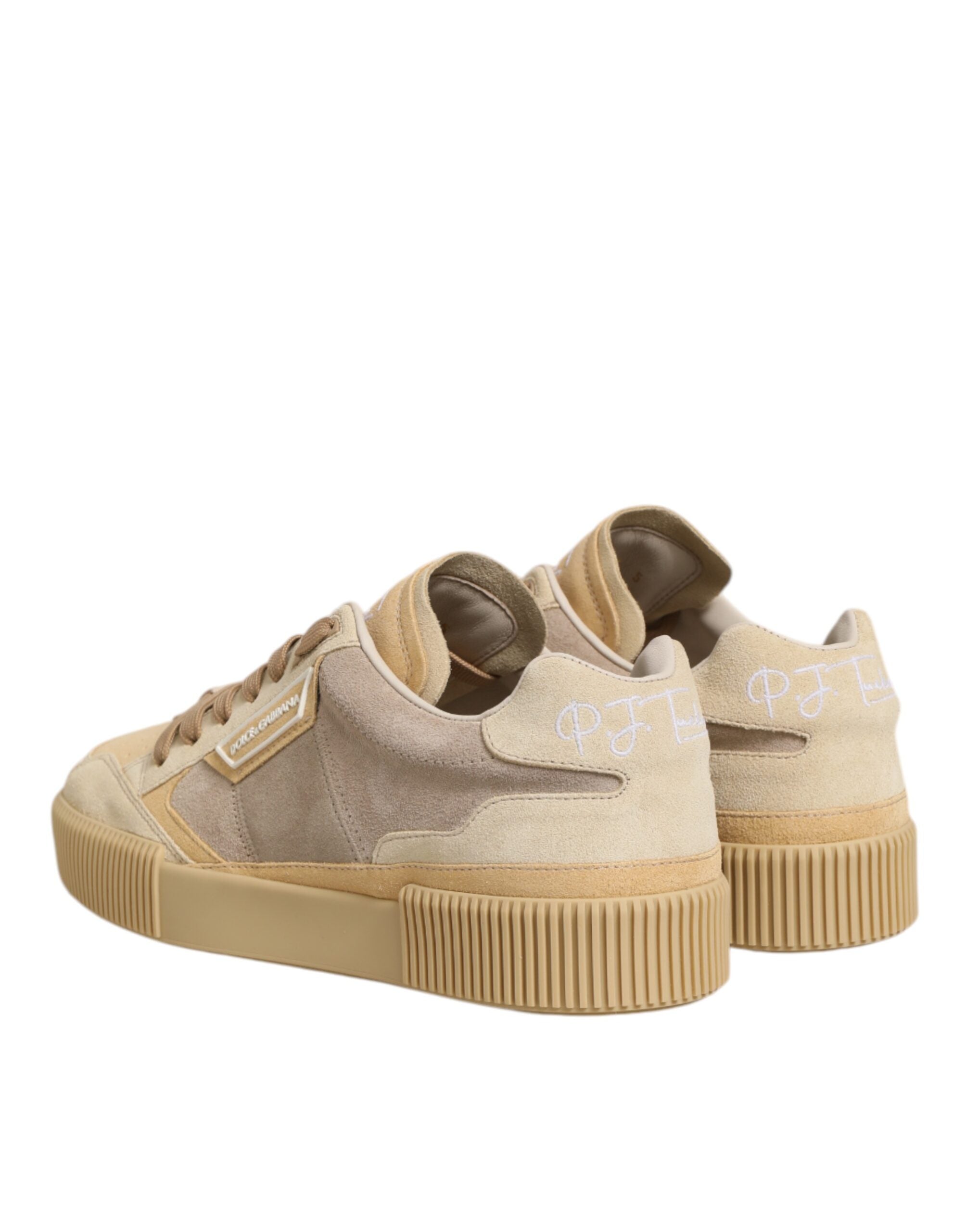 Beige Leather Miami Low Top Sneakers Men Shoes