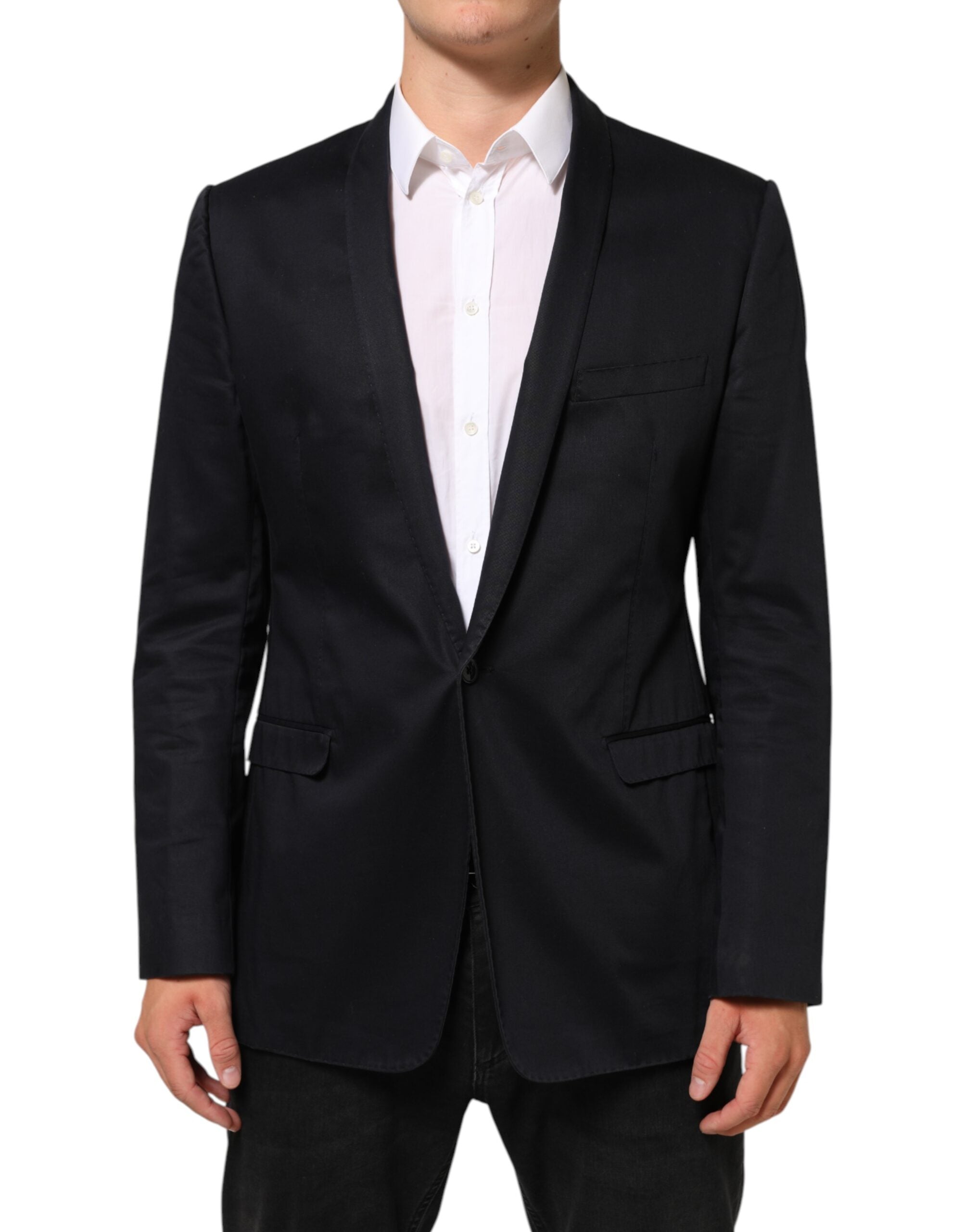 Black Cotton 1 Button Suit Jacket Blazer