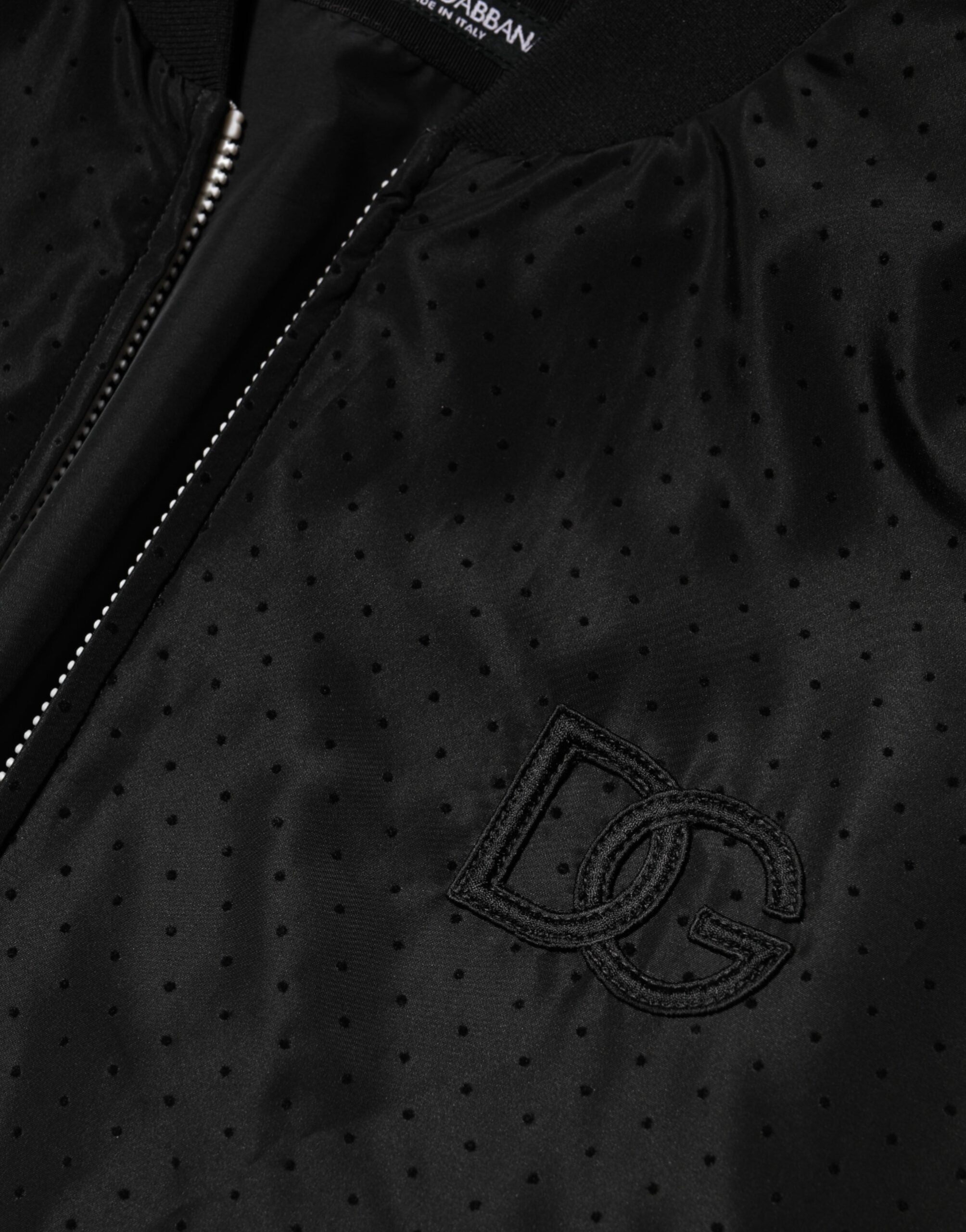 Black Acetate Full Zip Bomber Men Jacket