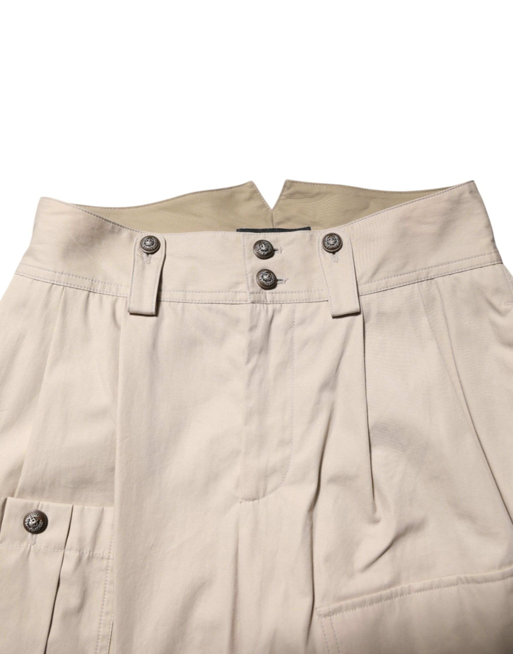 Beige Cotton Tapered Cargo Men Trouser Pants